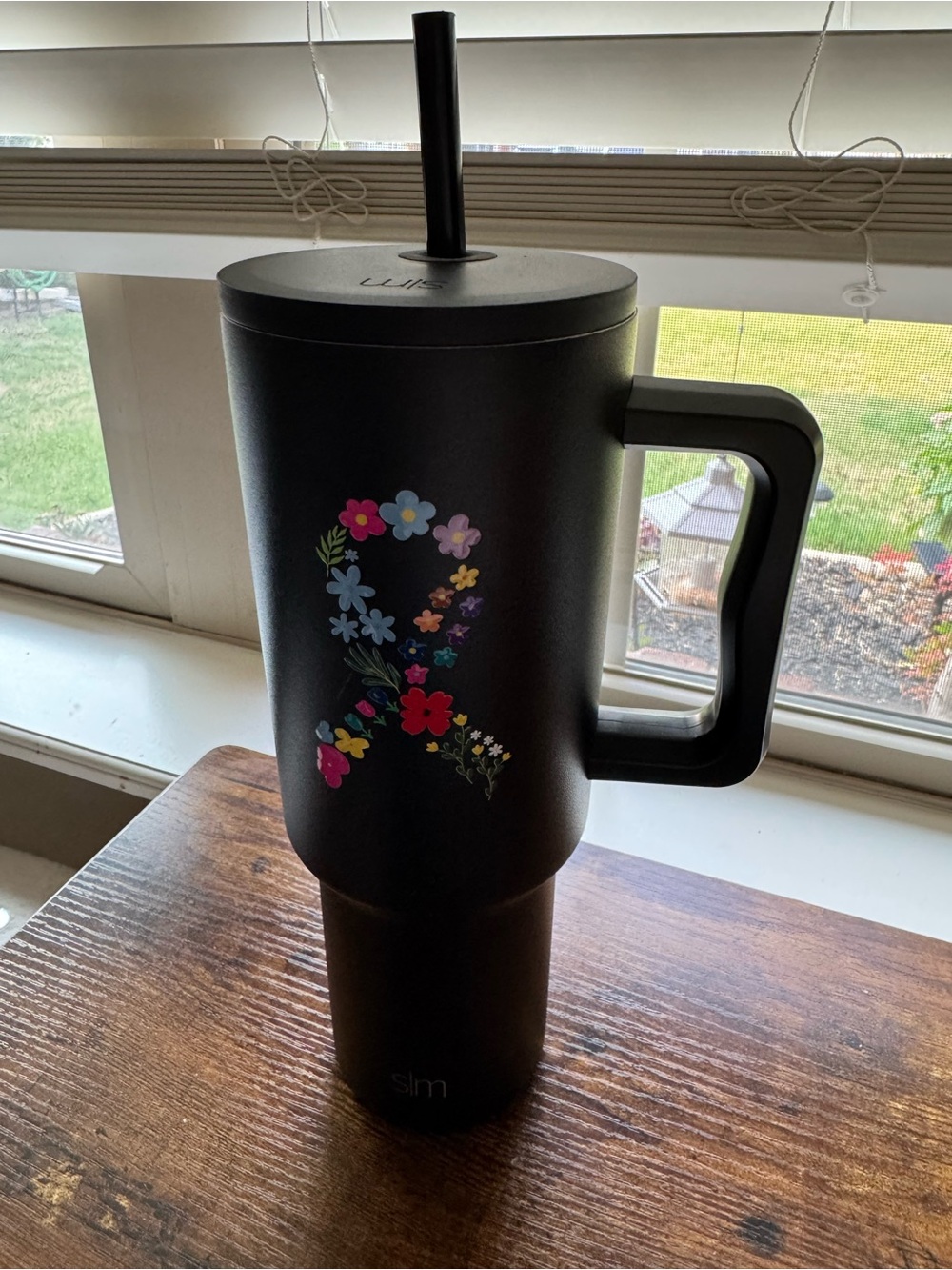 Simple Modern 40 oz Trek Tumbler - Black Floral Ribbon Handle Cup